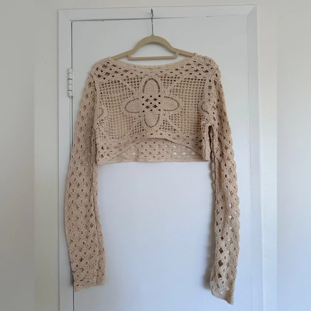 Free People Crochet Knit Beige Top